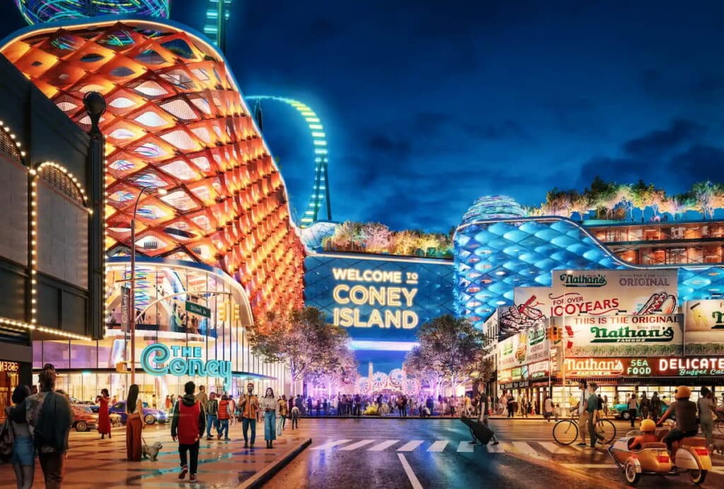Renderings of The Coney casino project in the amusement district