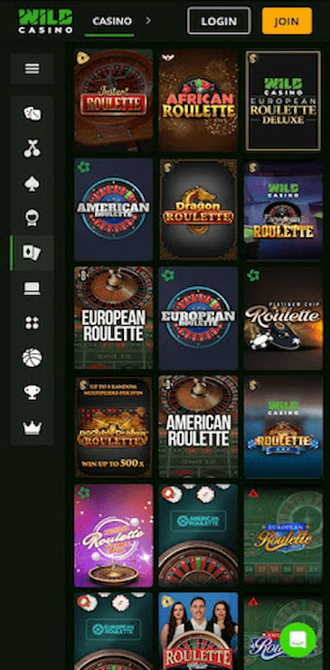 Wild Casino roulette app