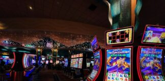 A photo of a casino floor.