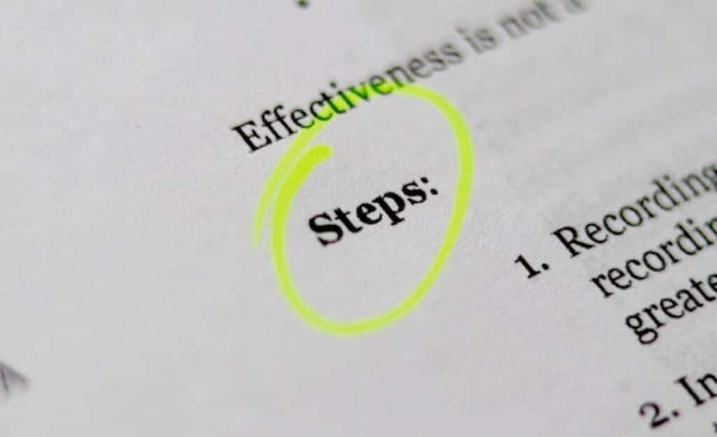 Document with the word Steps circled