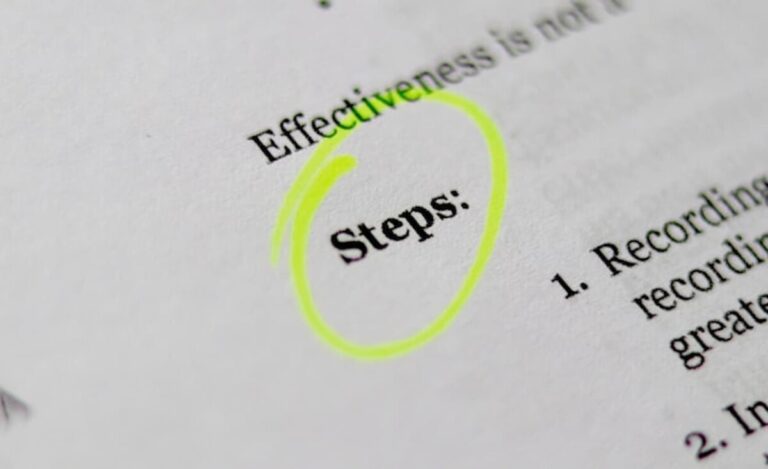 Document with the word Steps circled