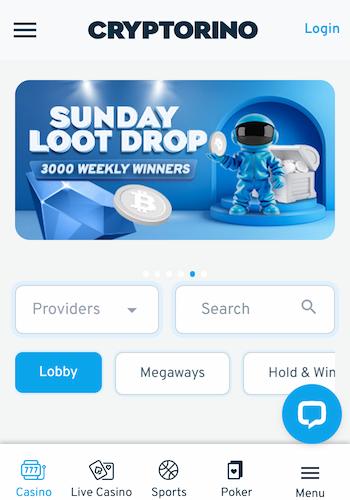 cryptorino.io lobby, one of the best USDT casinos