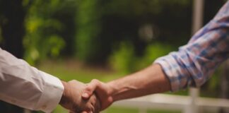 Handshaking in agreement of a deal.