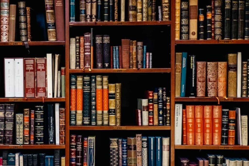 Law books on a bookshelf in a library setting.