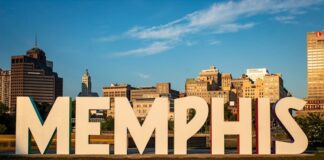 Memphis block letters at the Mud Island River Park.