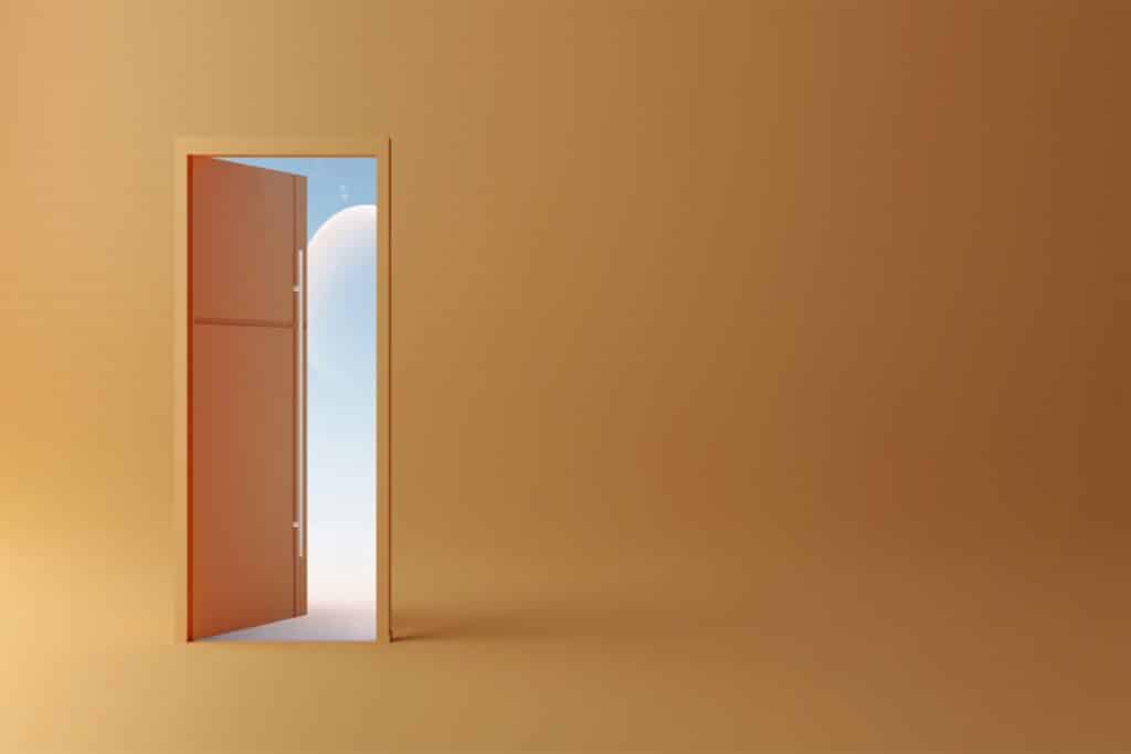 a door open on a tan background