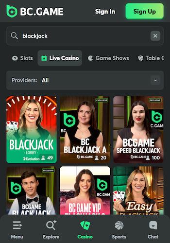 BC.Game live blackjack
