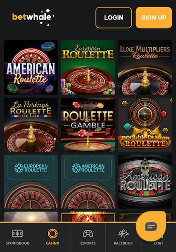 Betwhale Roulette lobby