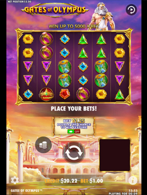 Image of a "Gates of Olympus" slot machine featuring vibrant graphics and symbols inspired by Greek mythology.