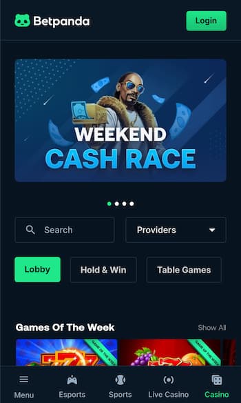 BatPanda casino homescreen