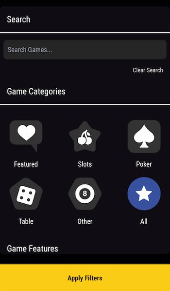 Black Lotus game filter options