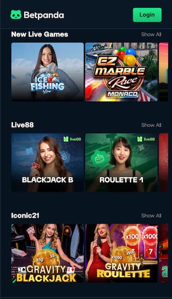 BetPanda live casino crypto games