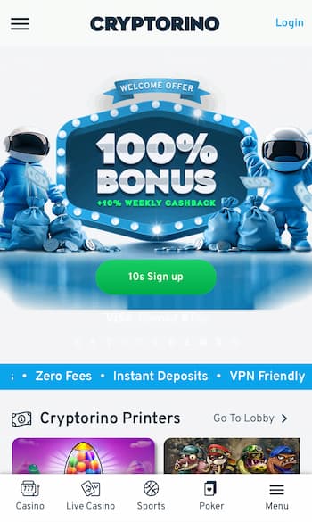 Crypto casino welcome bonus at Cryptorino