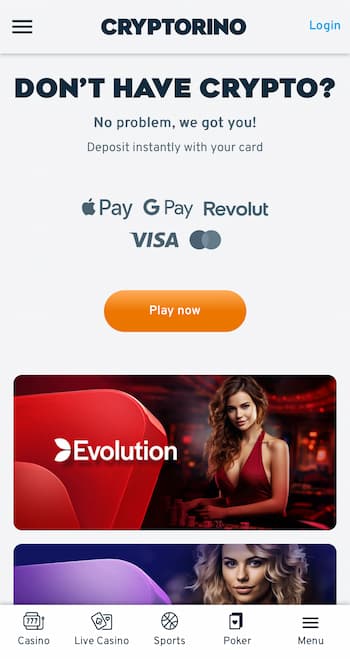 Payment methods at Crpytorino casino