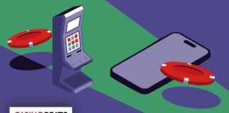 What Are the Top Online Slots Games to Play on Mobile? Illustration of a slot machine and smartphone with poker chips on a purple and green background.