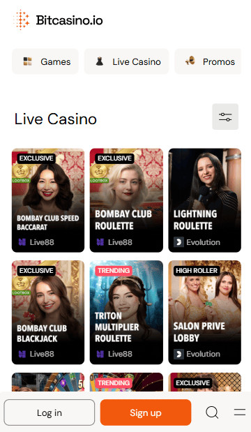 bitcasino live casino page