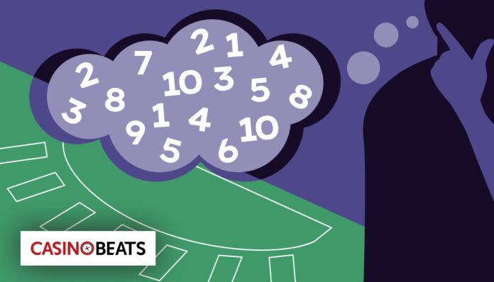 Why Casinos Crack Down on Card Counting Players Graphic featuring numbers in a thought bubble, with a casino table background