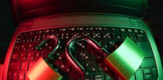 Padlocks on the laptop keyboard symbolize the prevention of cyberbullying.