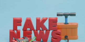 3D illustration of the phrase "Fake News" with cartoon-style dynamite and detonator