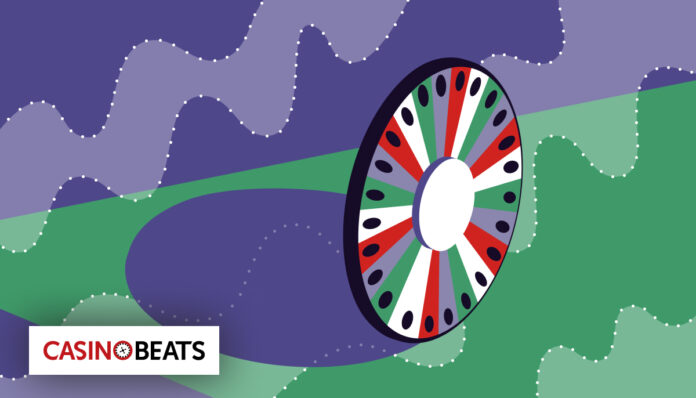 Guide for crazy time Illustration of a roulette wheel with colorful segments on a purple and green abstract background