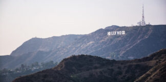 Hollywood Hills with Hollywood sign in Los Angeles.