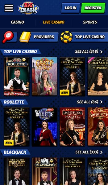Live casino games at Big Clash