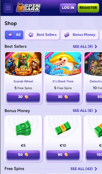 Loyalty shop at SpinBara online casino