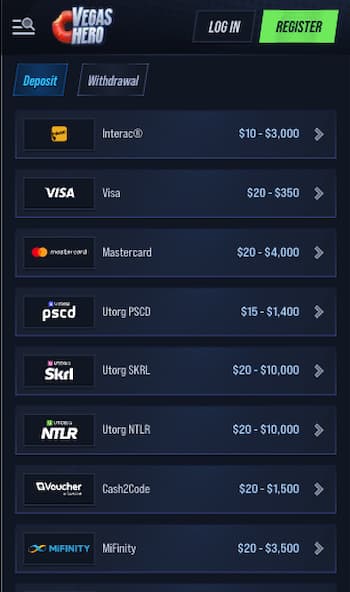 Vegas Hero new casino withdrawal methods