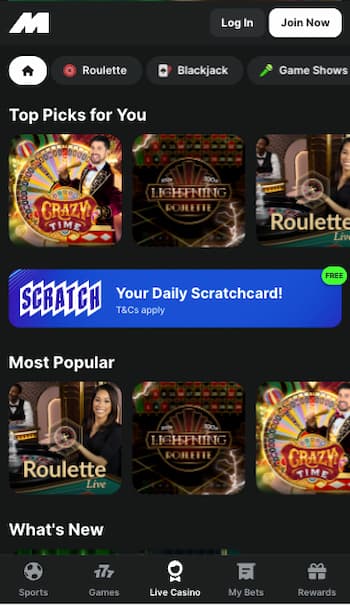 Live dealer games at Midnite casino in the UK