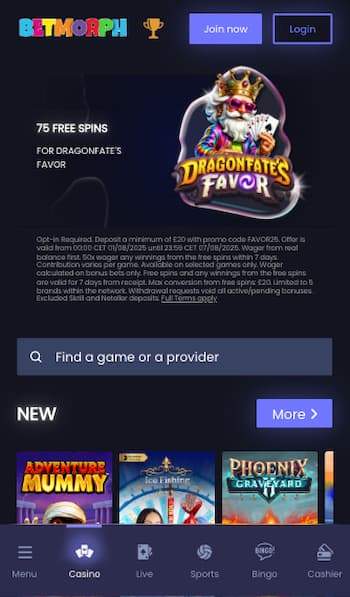 Betmorph casino welcome bonus