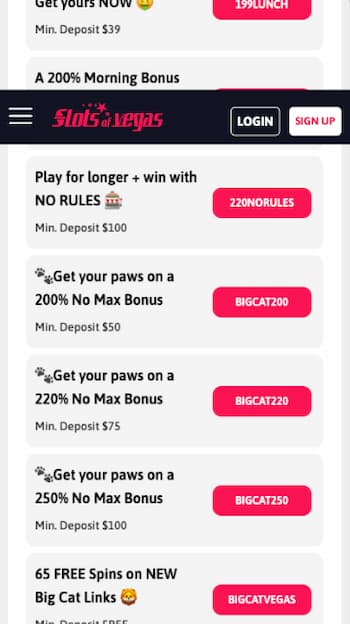 Slots of Vegas casino list of promotions