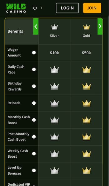Wild Casino VIP program in America