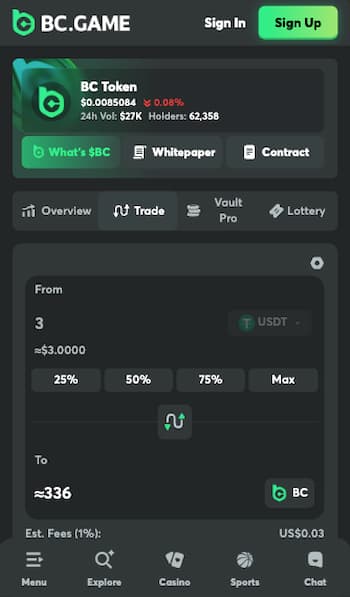 Crypto exchange at BC.Game Online casino in the USA