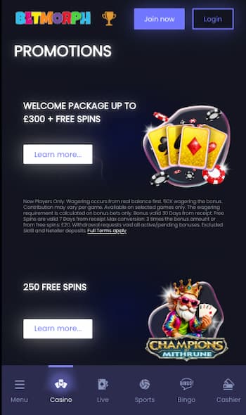 BetMorph welcome bonus in the UK