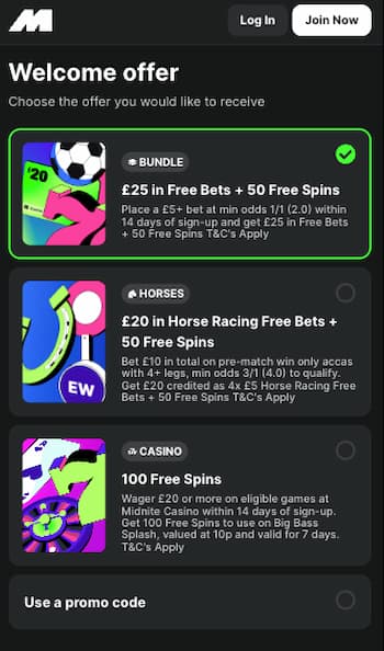 Sports betting bonuses at Midnite