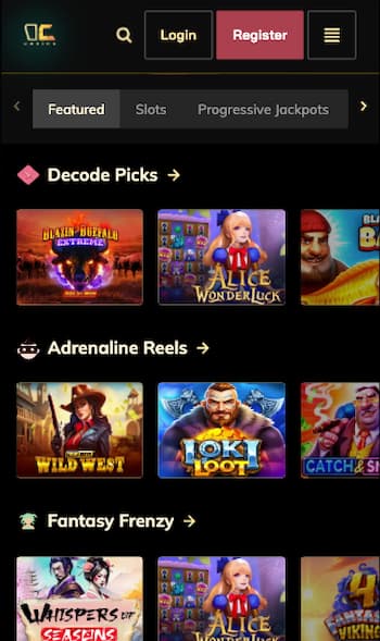 Decode Casino games on mobile
