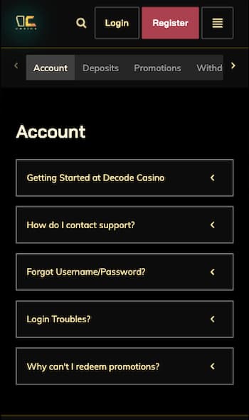 Decode Casino FAQs