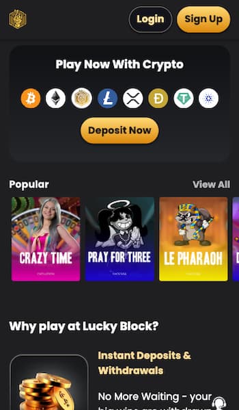 Crypto payment methods at Lucky Block Casino