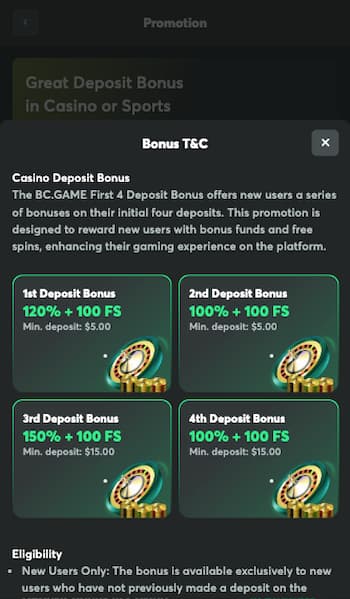 Welcome bonus for slots at BC.Game