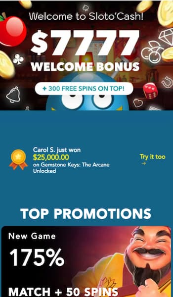 SlotoCash welcome bonus and top promotions