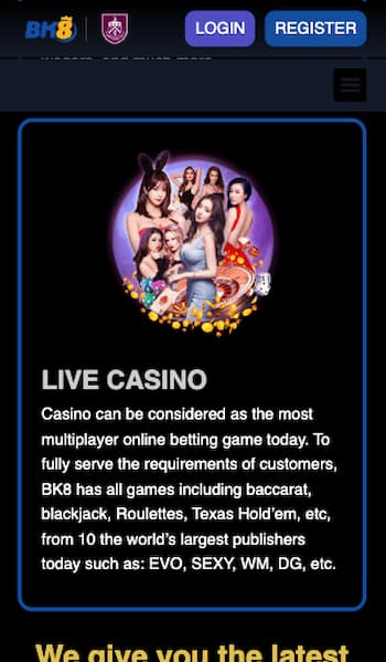 Live dealer casino in Singapore at BK8