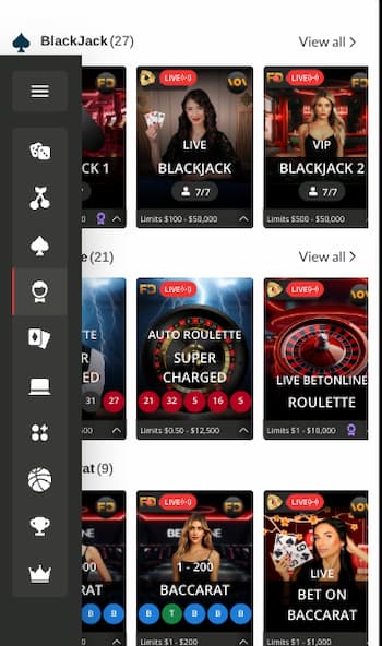 BetOnline live dealer casino games on mobile