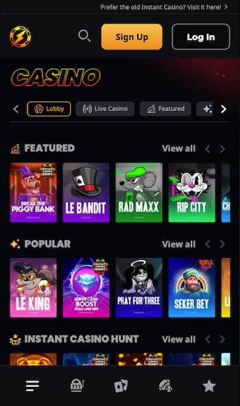 Casino game categories at Instant Casino in Ireland