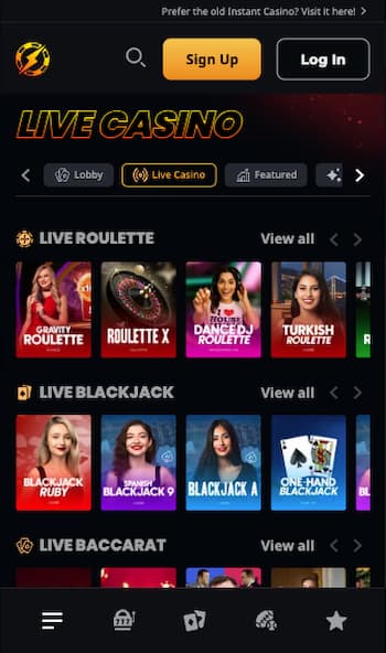 Live casino games at Instant Casino in Canada