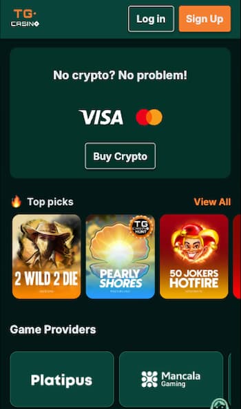 Buying crypto at TG.Casino in Canada