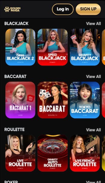 Live dealer games at Golden Panda casino
