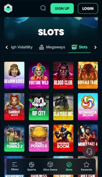 Casino games at Mega Dice