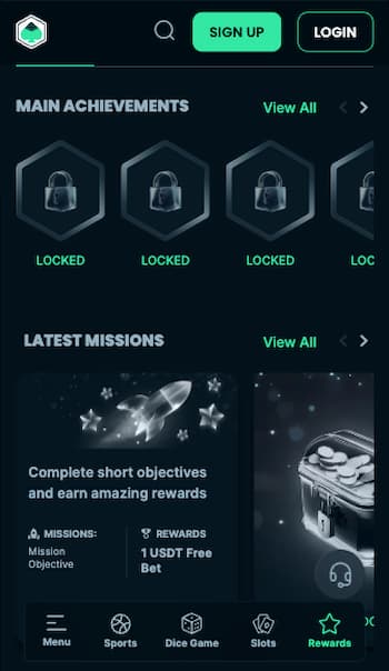 Reward levels at Mega Dice casino