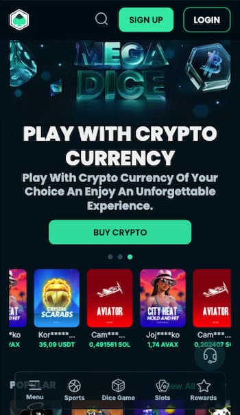 Cashback rewards at Mega Dice Casino