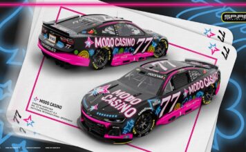 Modo Casino-sponsored No. 77 Chevrolet NASCAR race car livery